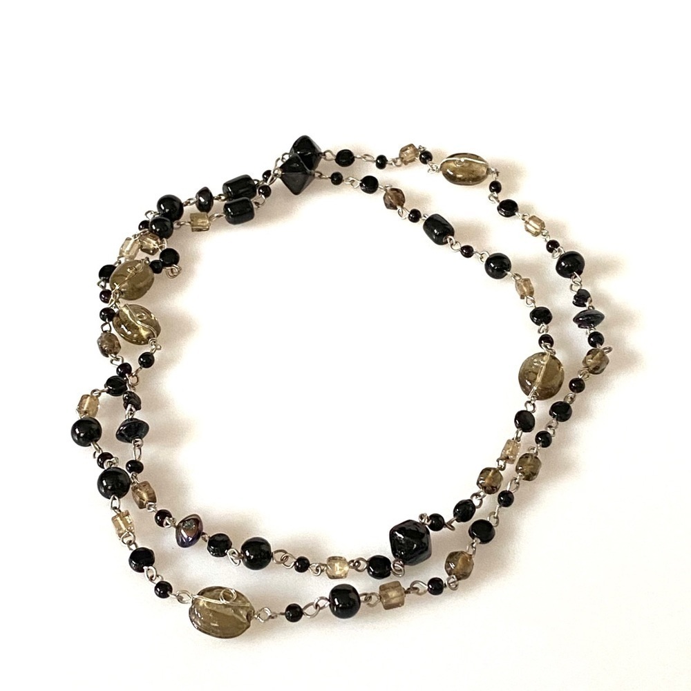 Necklace Beaded Long 42” Black Smoky Glass Beads